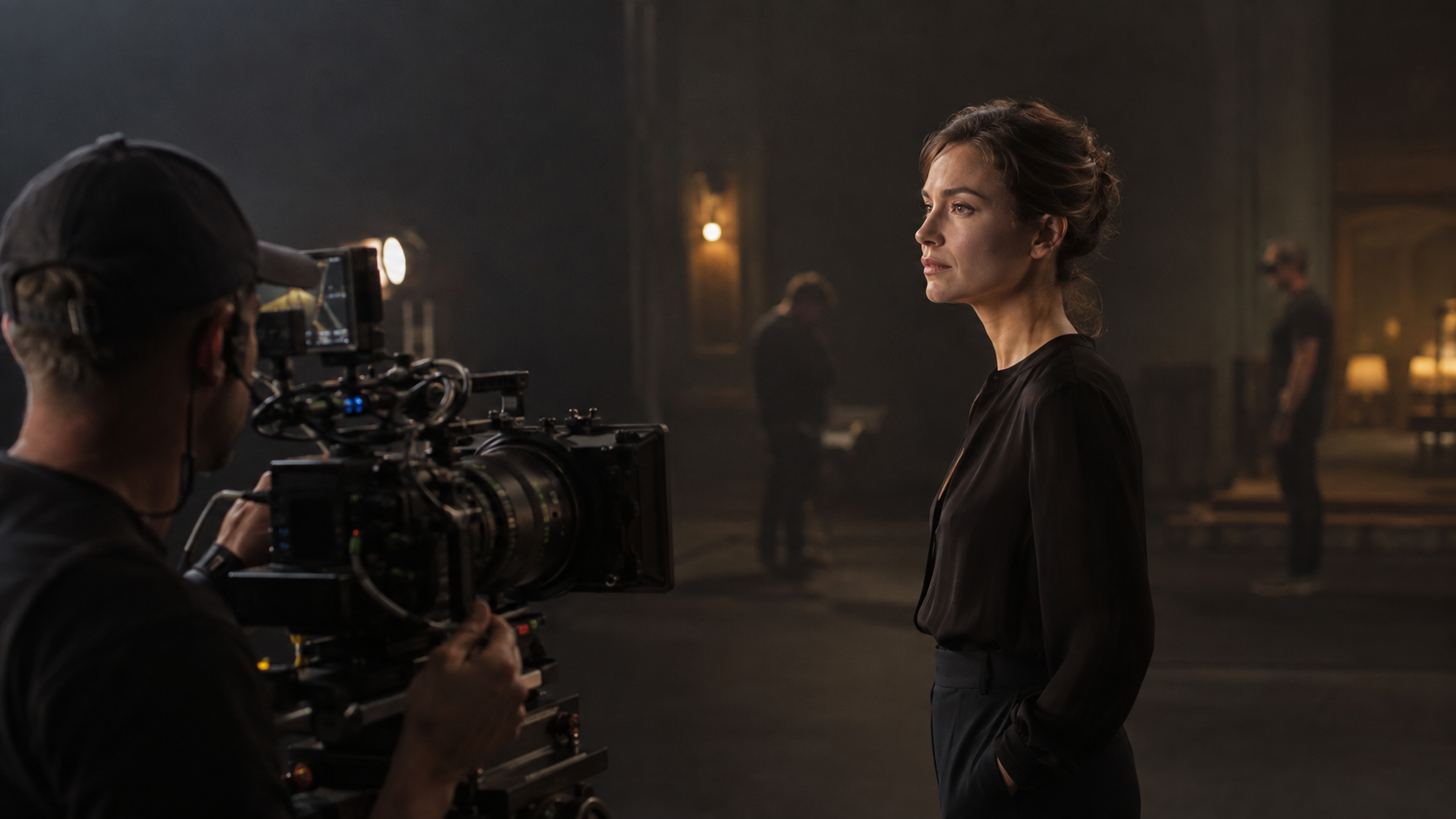 Schauspielerin vor einer professionellen Cinema-Kamera